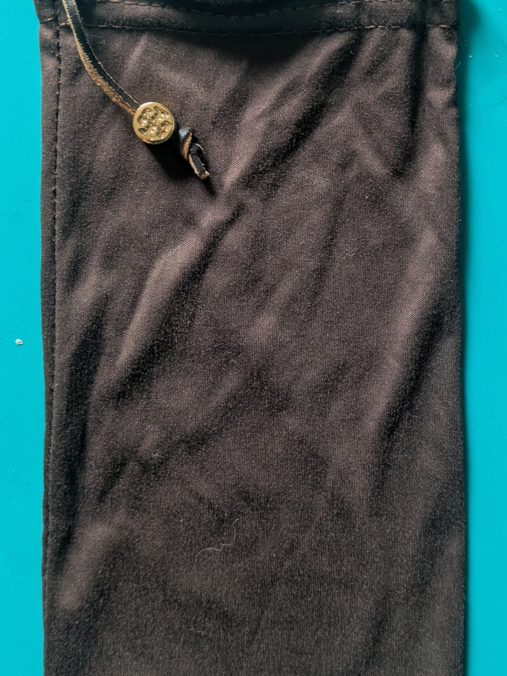 Tory Burch Brown Soft Drawstring Glasses Case with Gold Logo Button